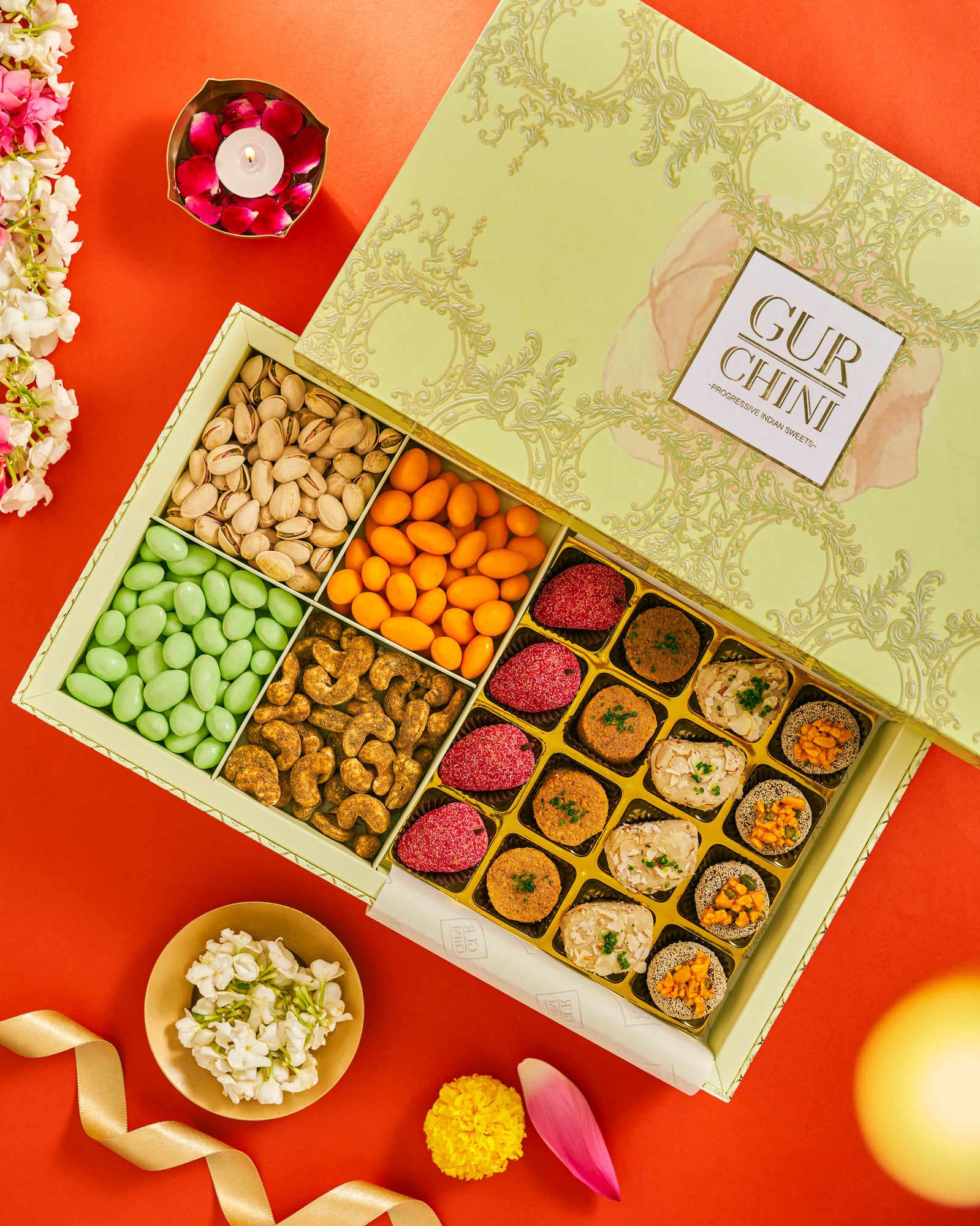 Diwali Special Luxury Cream Hamper of Assorted Sweets With Variety of Dry Fruits.