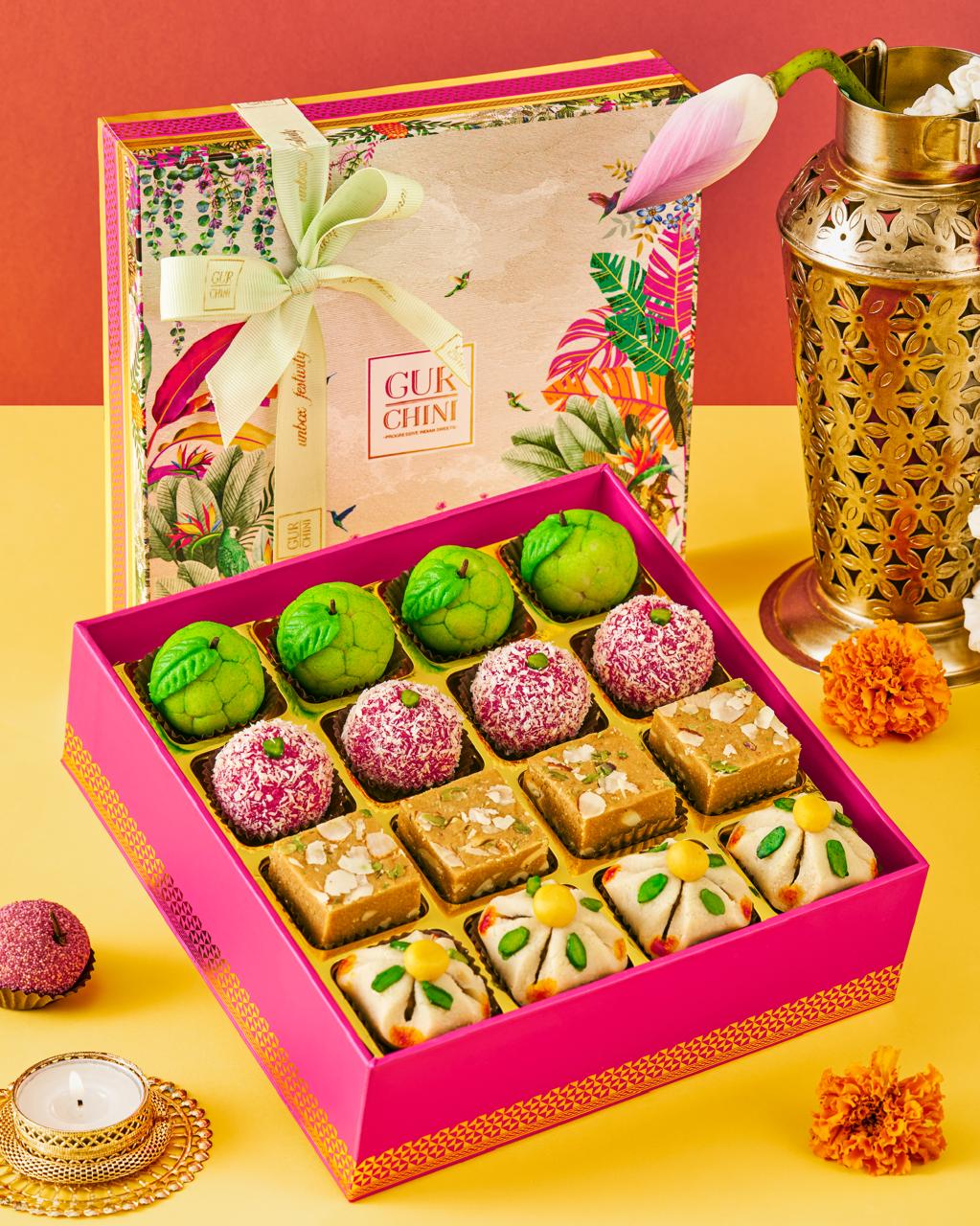 Diwali Special Luxury Pink Bird Box of Assorted 16 Pcs Sweets.